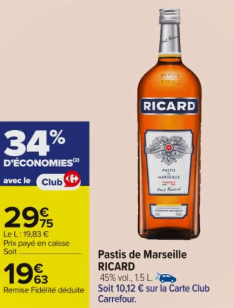 offre promotionnelle pastis marseillais bouteille 1,5L
