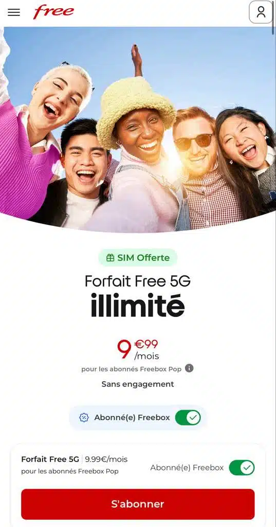forfait sans engagement Free avec carte SIM offerte