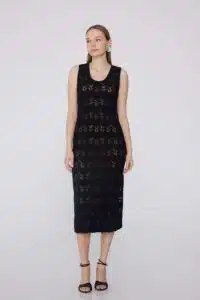Robe midi crochet coton Tezenis noir avec fente latérale et bretelles larges
