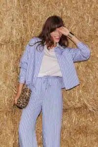 Chemise cropped rayée femme Promod - rayures anglaises, col chemise uni, manches longues
