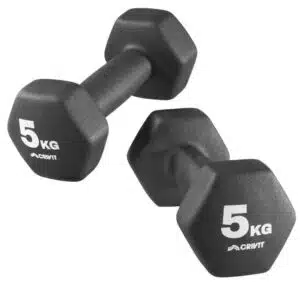 Haltères CRIVIT 2x5 kg – ensemble d'haltères courts à domicile avec poignée ergonomique et forme hexagonale anti-roulement