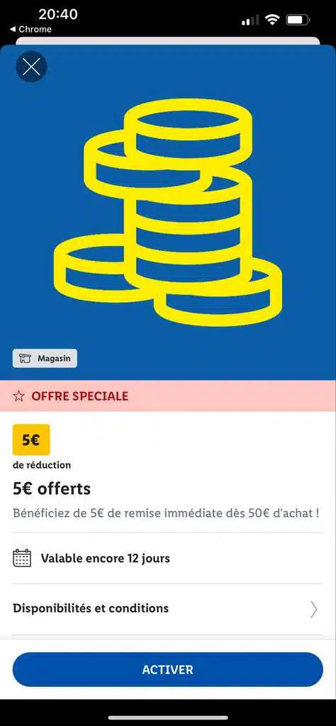Coupon Lidl en France: réduction 5€ sur un achat minimum de 50€ dans les magasins Lidl, valable du 01/10/2025 au 13/10/2025