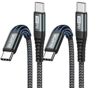 Câble USB-C ZKAPOR 100W 2m, tressé nylon double couche, connecteurs renforcés, charge rapide jusqu'à 100W