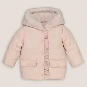 Doudoune rose bébé 6-9 mois La Redoute capuche fixe et poches
