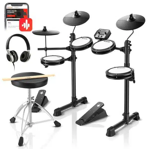 Batterie électronique Donner DED-80 complète pour appartement avec 4 pads en maille et 3 cymbales