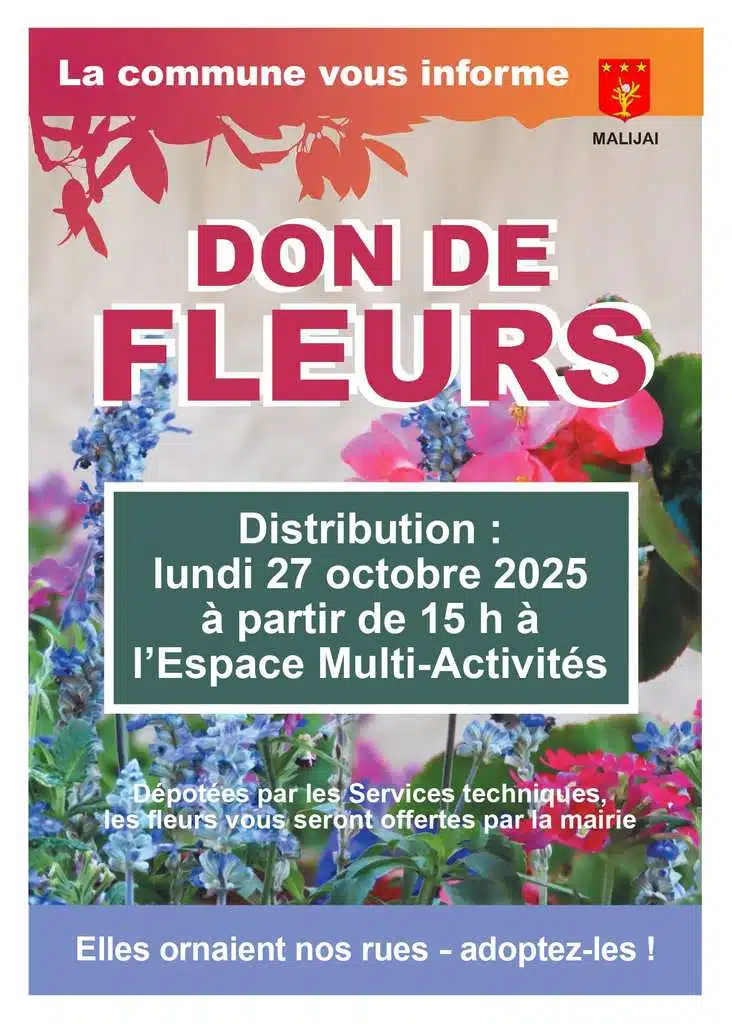 Fleurs gratuites offertes par la Mairie de Malijai le 27 octobre 2025 à l'Espace Multi-Activités