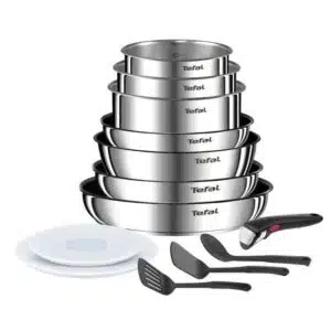 Set Tefal Ingenio Emotion 13 pièces en acier inoxydable poli avec revêtement antiadhésif, empilable et pratique