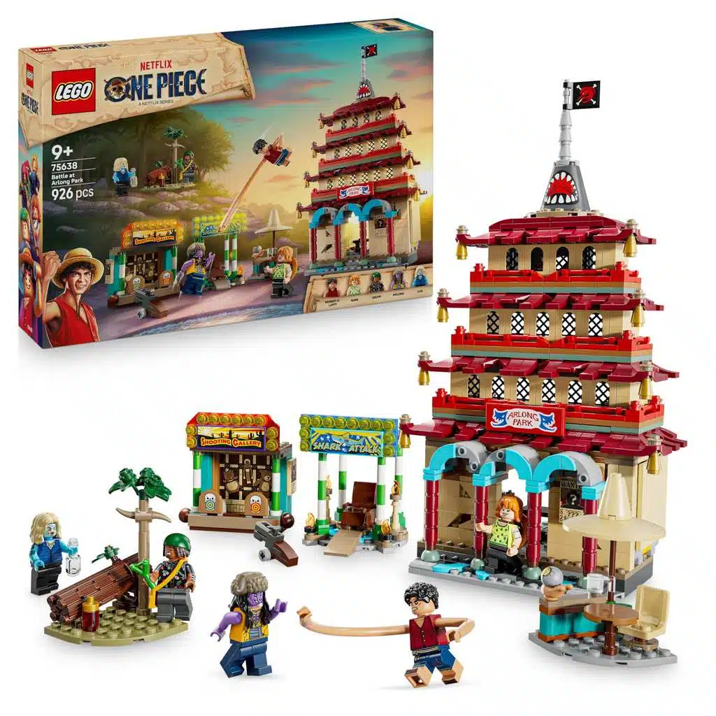 Image du set LEGO One Piece 75638 Arlong Park montrant la bataille et les figurines