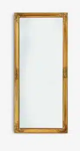 Miroir NORDBORG doré 72x162 cadre doré en MDF et verre miroir avec touches d’Eucalyptus massif
