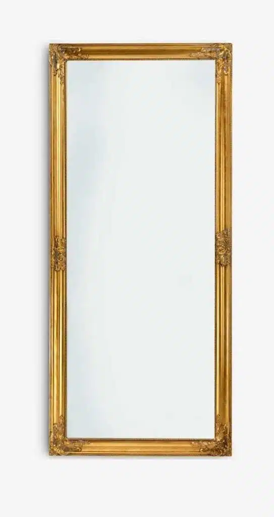 Miroir NORDBORG doré 72x162 cadre doré en MDF et verre miroir avec touches d’Eucalyptus massif