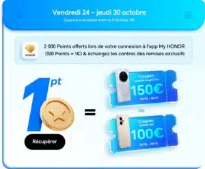 Coupon Honor réduction en France - réduction fixe 100€ sur Honor 400 et 150€ sur Magic 7 Pro, cumulable avec les points Honor