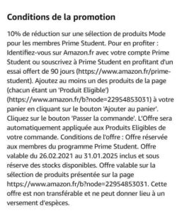 Réduction de 10% sur la mode Prime Student - sélection éligible