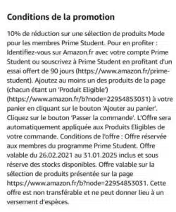 Réduction de 10% sur la mode Prime Student - sélection éligible