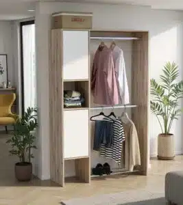 Kit dressing Vestia imitation chene et blanc – rangement moderne et élégant