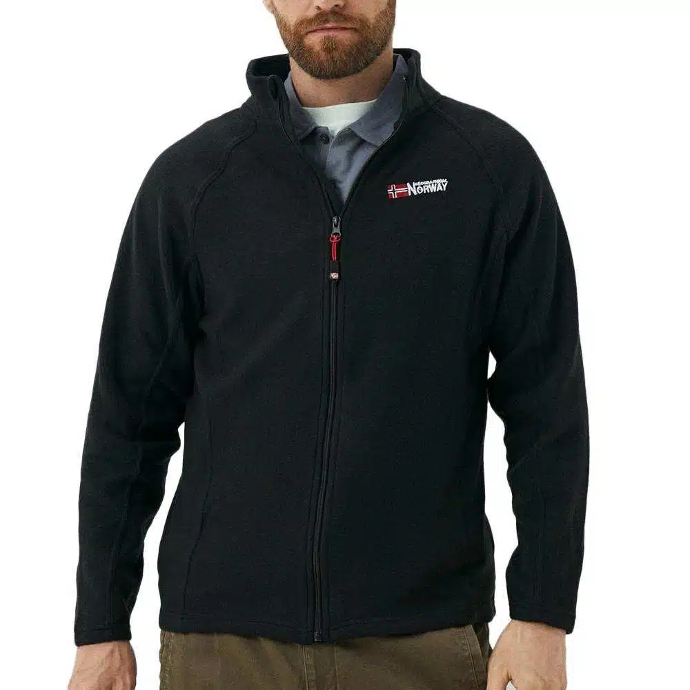 Veste polaire noire Geographical Norway pour homme avec logo GN sur la poitrine, col montant et 5 coloris