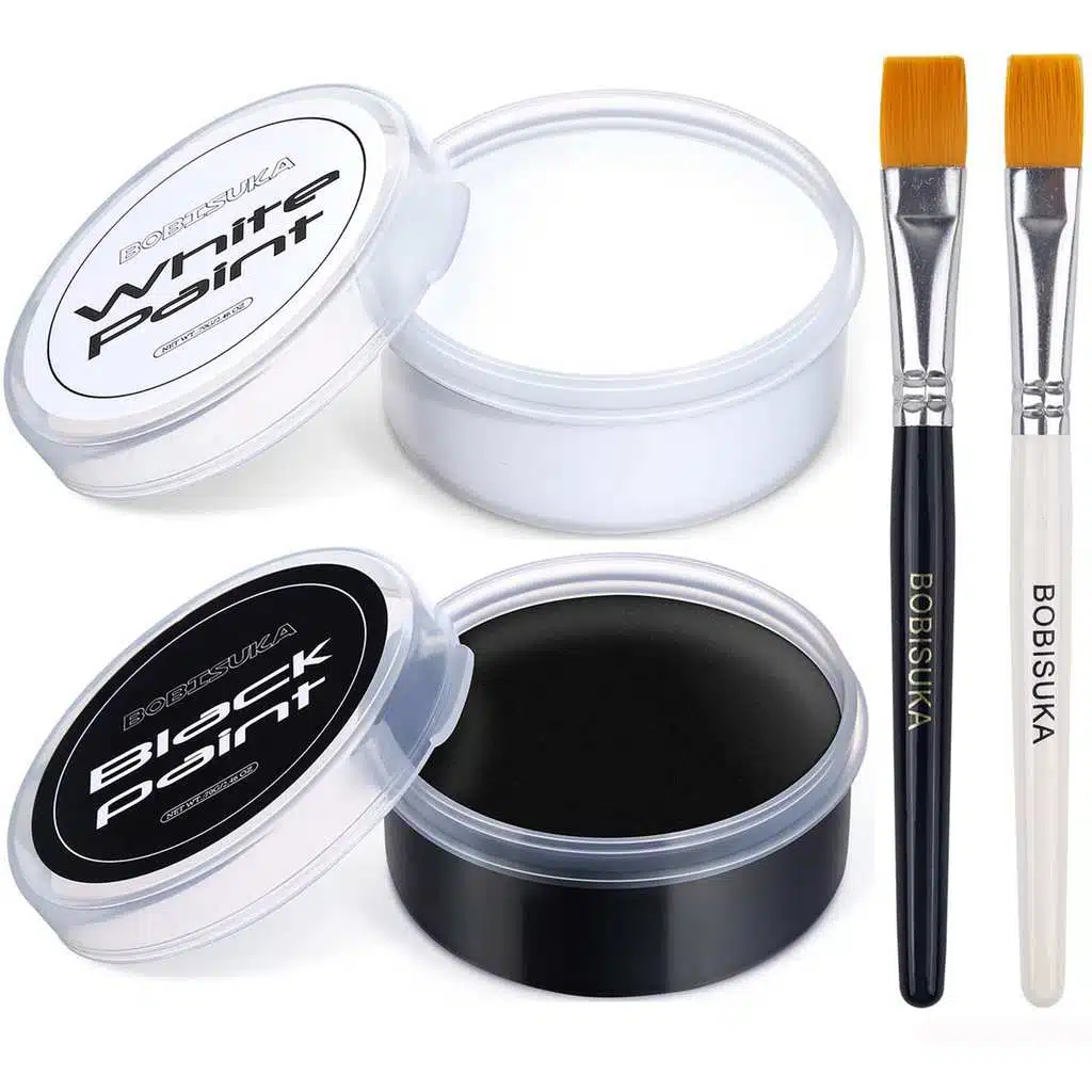Peinture corporelle noire et blanche BOBISUKA 70g avec 2 pinceaux inclus et démaquillant recommandé