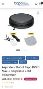 Aspirateur robot Tapo RV20 Max - nettoyage intelligent et lavage 2-en-1