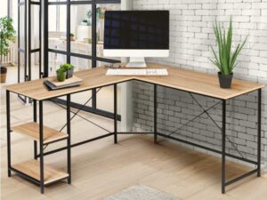 Espace de travail compact Conforama - bureau d'angle 147 cm naturel