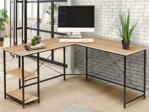 Espace de travail compact Conforama - bureau d'angle 147 cm naturel