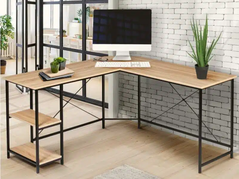 Espace de travail compact Conforama - bureau d'angle 147 cm naturel