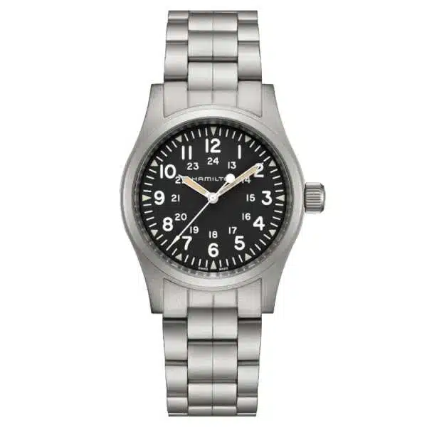 Montre Hamilton Khaki Field 42mm cadran noir bracelet acier Lepage 519€