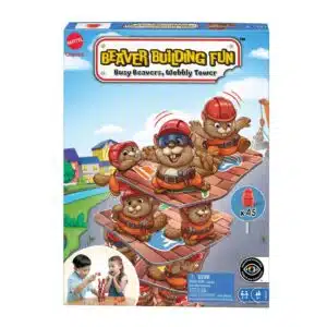 Castors Cass'Tour par Mattel Games - jeu familial avec des castors sur des plaques et une tour