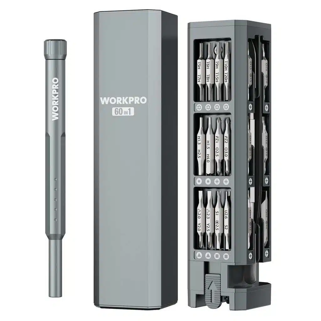 Tournevis de Précision 60 en 1 Workpro – kit compact et robuste avec embouts magnétiques et rangement sûr