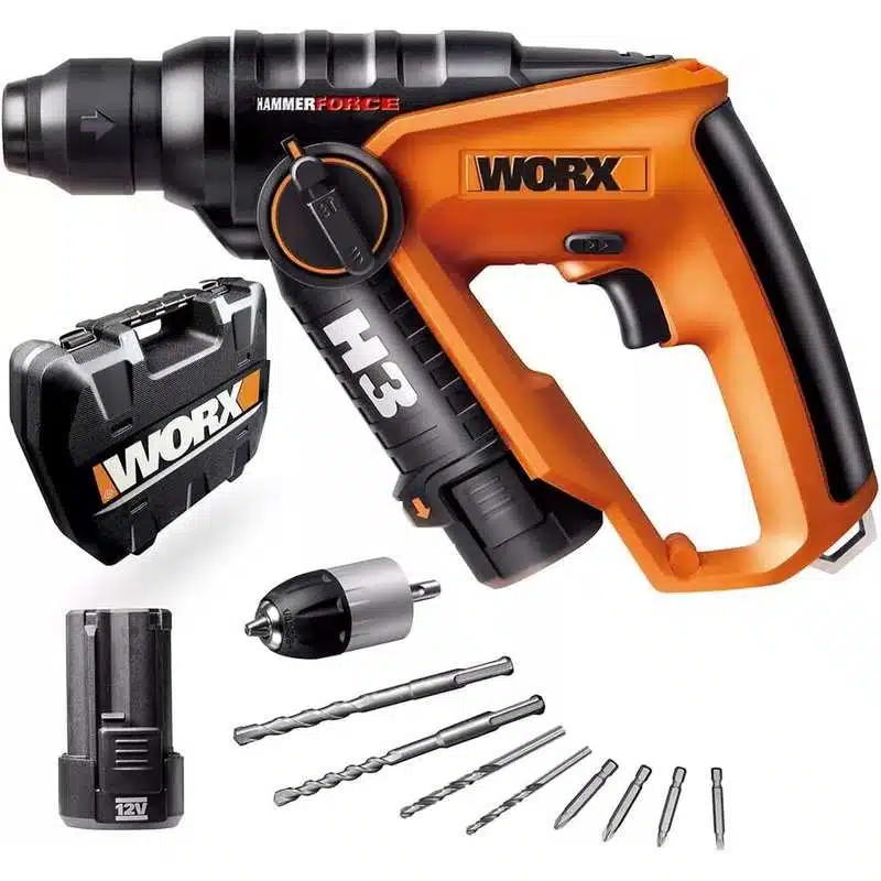 Worx WX382.3 12V, marteau perforateur 3-en-1, perceuse-visseuse-marteau avec LED et SDS-Plus