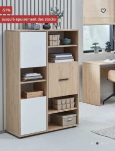 Bibliothèque BILLUND 3 portes coloris chêne/blanc avec 3 étagères et pieds ABS - Jysk
