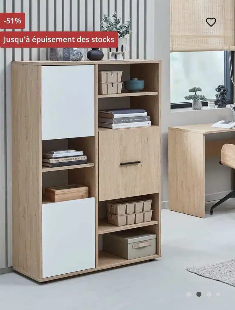 Bibliothèque BILLUND 3 portes coloris chêne/blanc avec 3 étagères et pieds ABS - Jysk