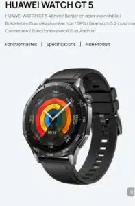 Huawei Watch GT 5 Noir 46 mm AMOLED GPS suivi santé et notifications