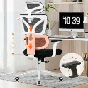 Fauteuil de bureau ergonomique Kerdom avec double soutien lombaire, accoudoirs 3D et maillage