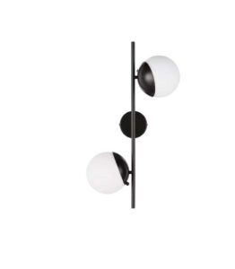 Applique murale noire avec deux globes en verre dépoli, style industriel pour couloir ou entrée