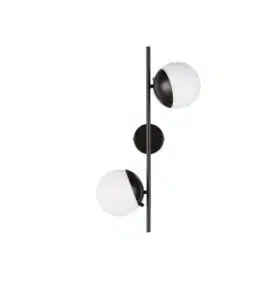 Applique murale noire avec deux globes en verre dépoli, style industriel pour couloir ou entrée