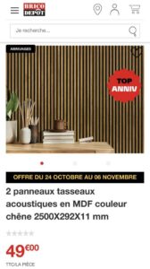 Panneaux acoustiques MDF imitation chêne lot de 2 pour absorber les nuisances sonores et décorer le mur