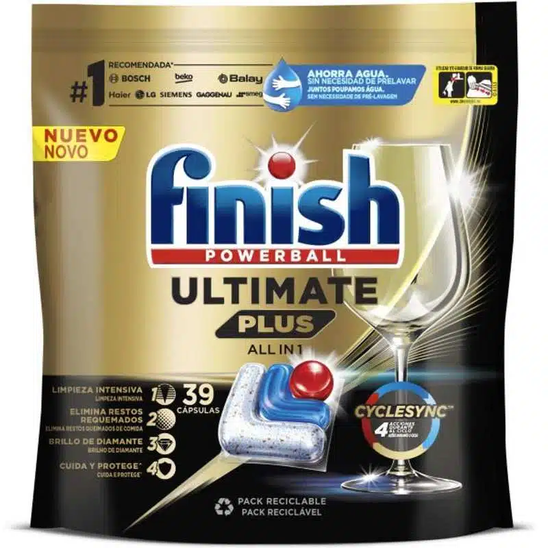 Finish Powerball Ultra Plus tout-en-1 tablettes lave-vaisselle, 39 tablettes par paquet, nettoyage intensif