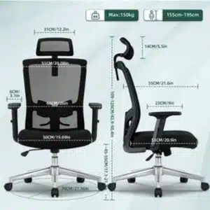 Fauteuil de Bureau Lexzurn Ergonomique 150kg avec appui-tête et soutien lombaire réglables