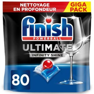 Finish Ultimate Infinity Shine 80 capsules - brillance durable et protection anti-calcaire pour verres et vaisselle délicate