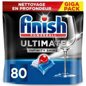 Finish Ultimate Infinity Shine 80 capsules - brillance durable et protection anti-calcaire pour verres et vaisselle délicate
