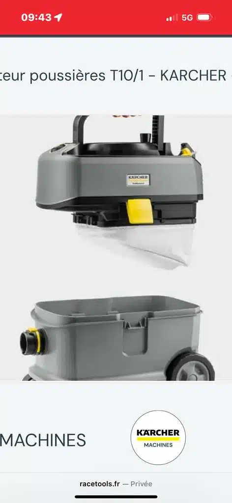 Aspirateur Kärcher Pro T10/1 utilisé sur sols durs et tapis, puissance pro à domicile et sur chantiers