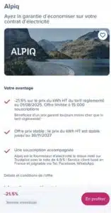 Économie sur le prix du kWh HT Alpik en France avec une réduction de 21,5% jusqu'à fin 2027
