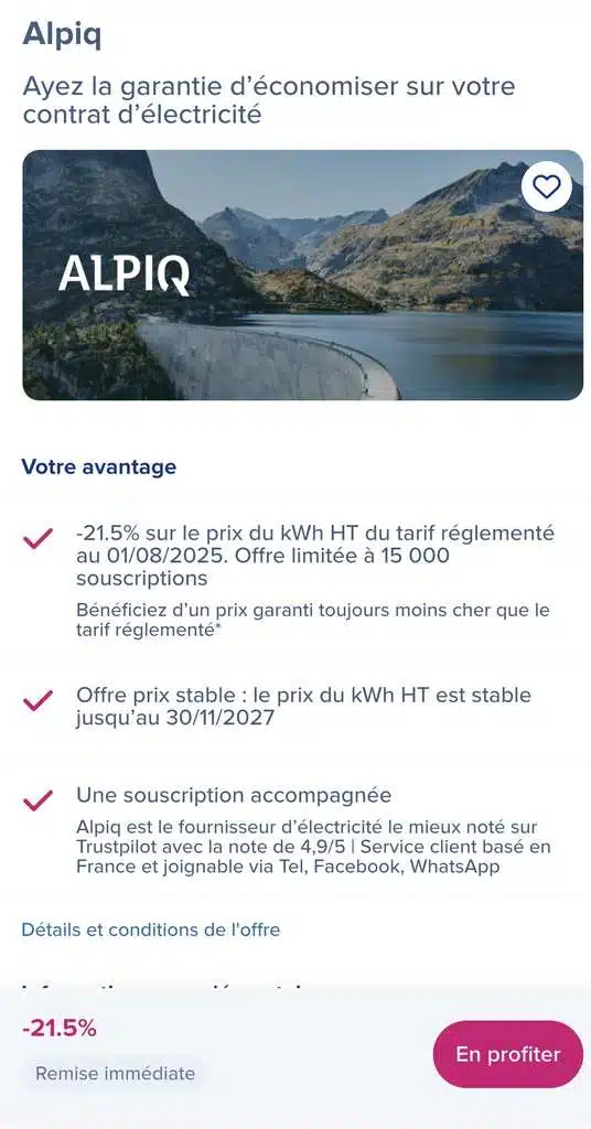 Économie sur le prix du kWh HT Alpik en France avec une réduction de 21,5% jusqu'à fin 2027