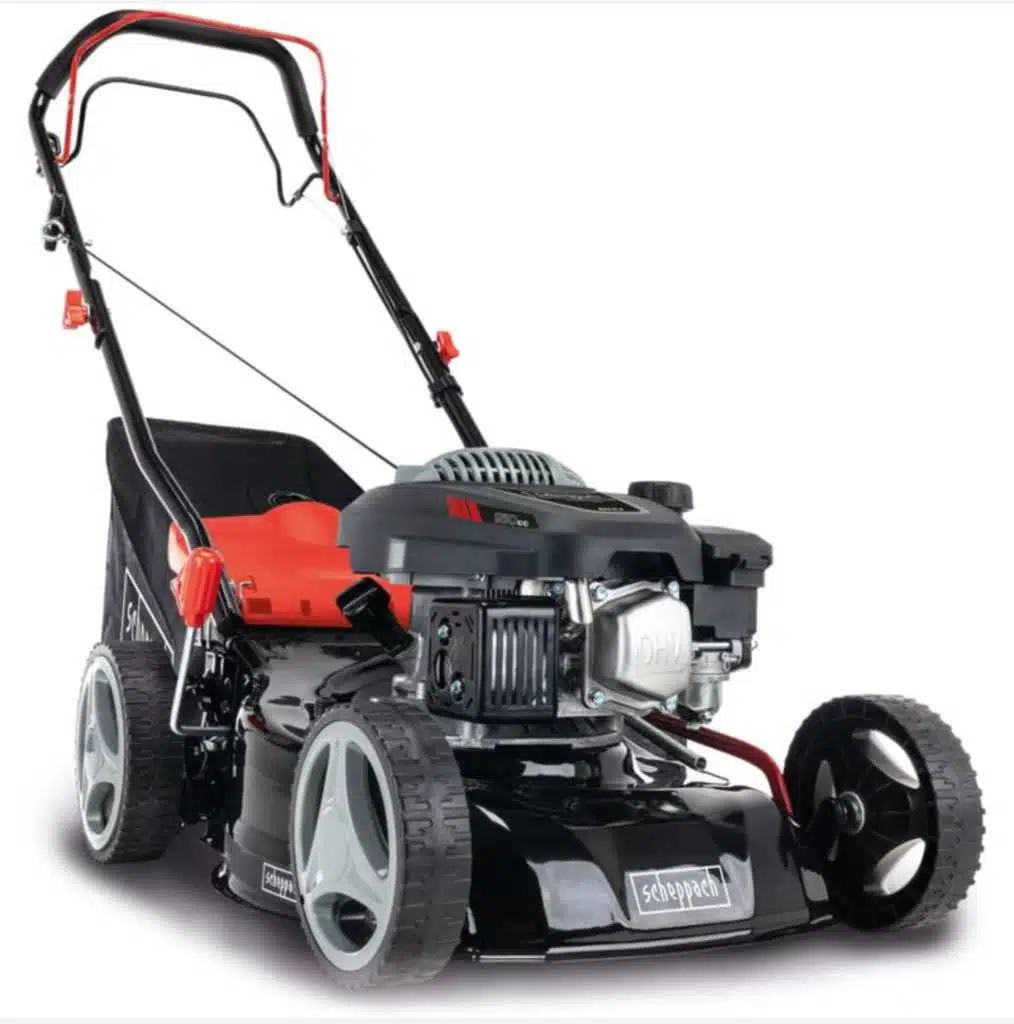 Tondeuse Scheppach MS150-42 autotractee 42 cm avec bac 45 L et huile incluse