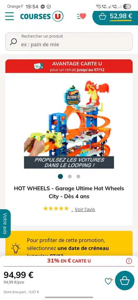 Promo Garage Hot Wheels City - réduction 50% chez U Courses
