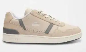 Lacoste Baskets T-Clip rose poudré en cuir, design élégant et confort quotidien