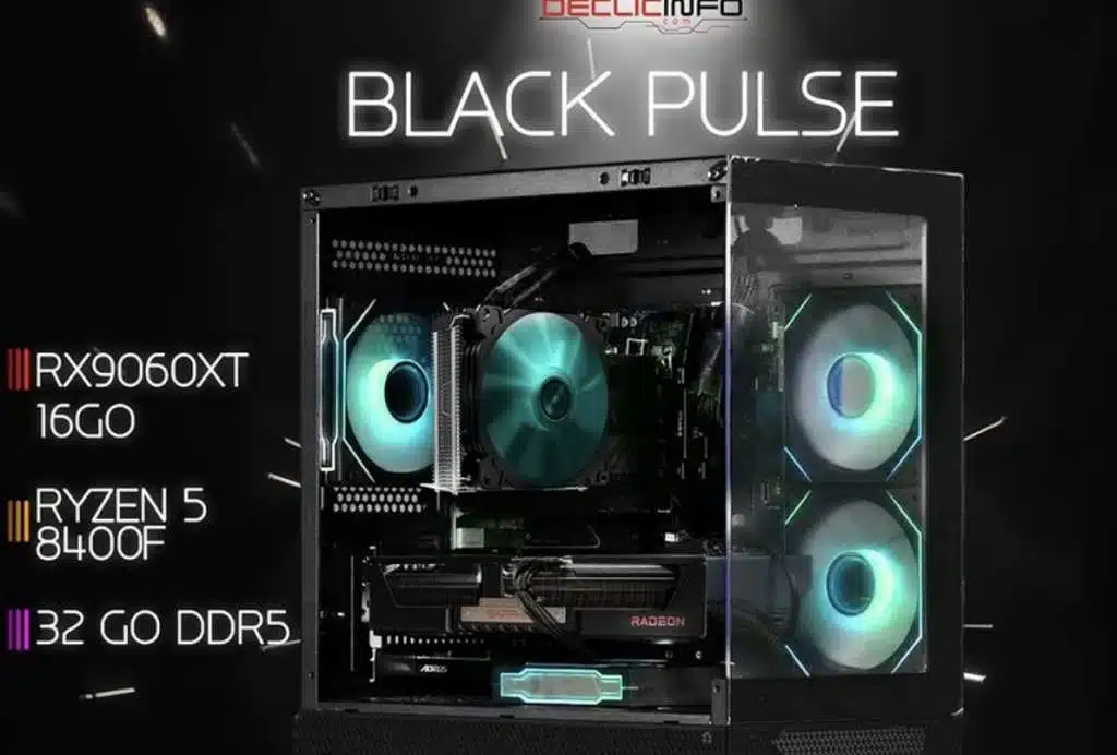 PC Gamer Black Pulse RX9060XT 16Go Ryzen 5 8400F 32Go – configuration gaming prête à l'emploi