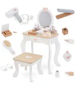 Coiffeuse en bois pour enfant avec tabouret et accessoires – jouet éducatif KidsPlay Deco