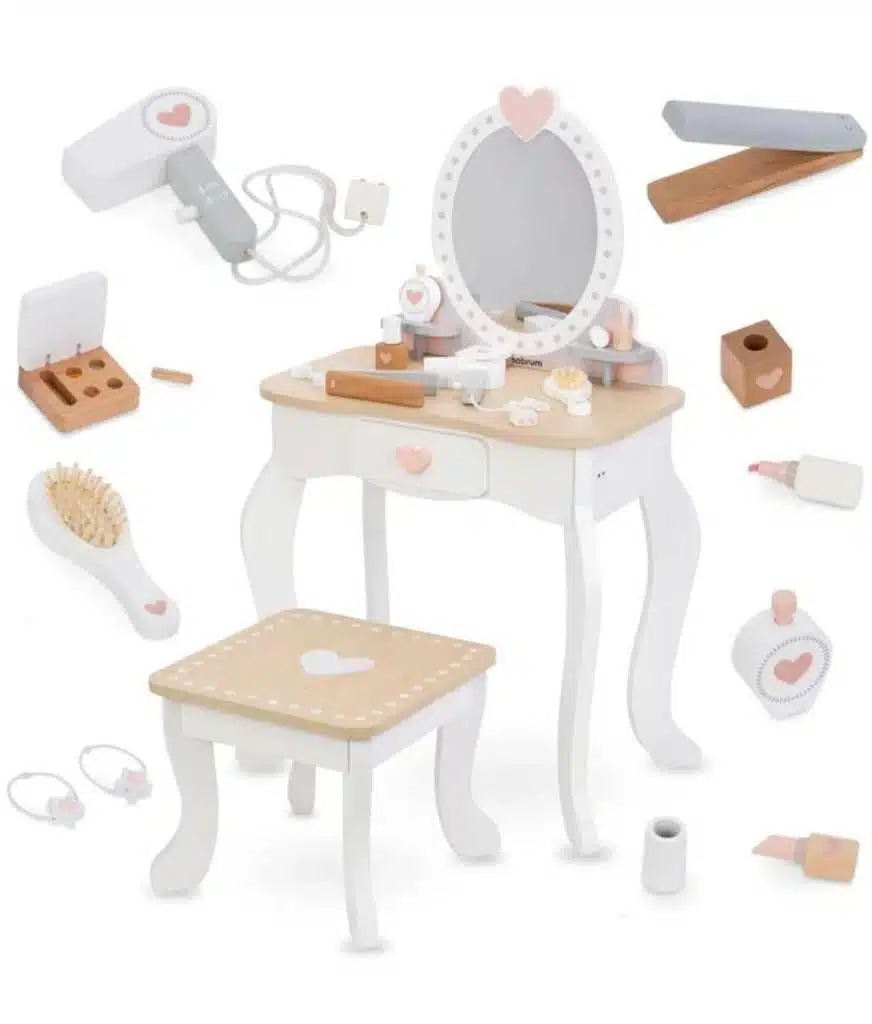 Coiffeuse en bois pour enfant avec tabouret et accessoires – jouet éducatif KidsPlay Deco