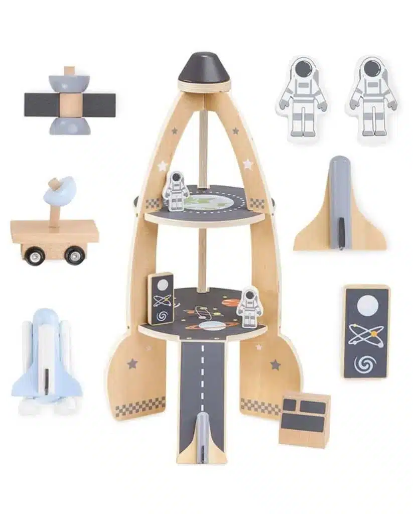 Grande fusée spatiale en bois avec accessoires, jouet éducatif sûr pour enfants de plus de 3 ans