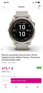 Montre Garmin fenix 7S Pro Sapphire Titanium doré et beige – solaire, durable et multisport